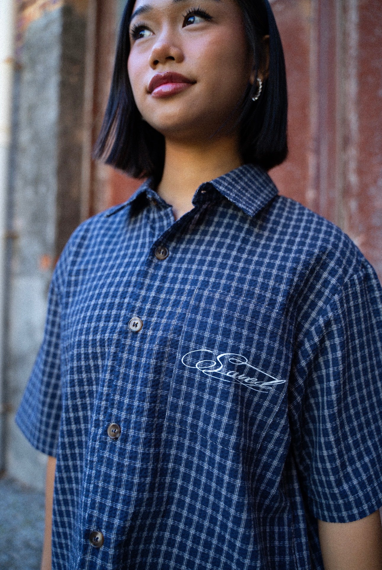 "SAVED BY GRACE" BUTTON UP NAVY BLUE