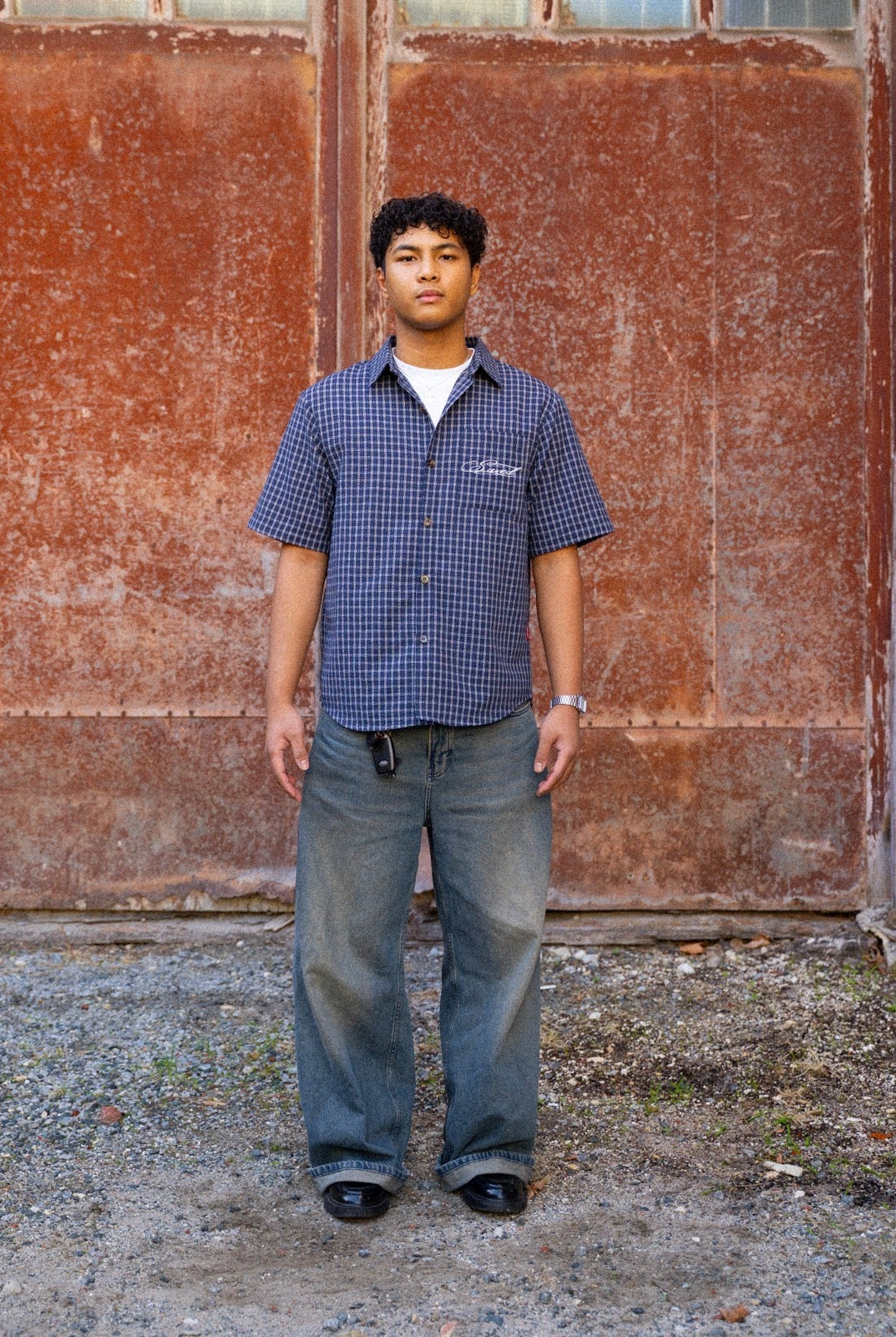 "SAVED BY GRACE" BUTTON UP NAVY BLUE