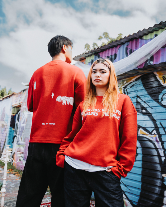 "THE CALL" waffle knit RED