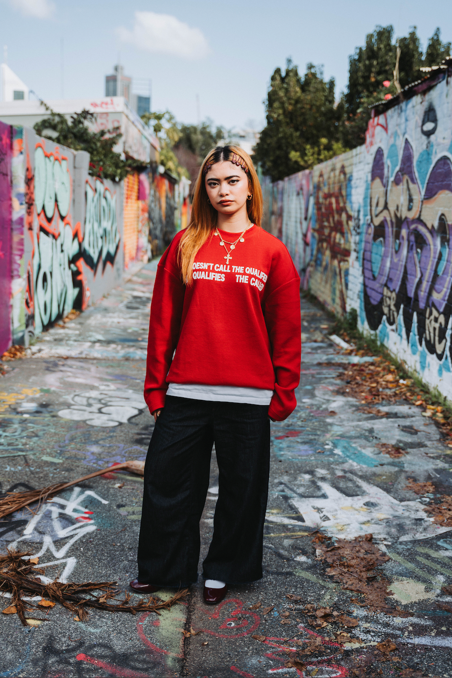 "THE CALL" waffle knit RED