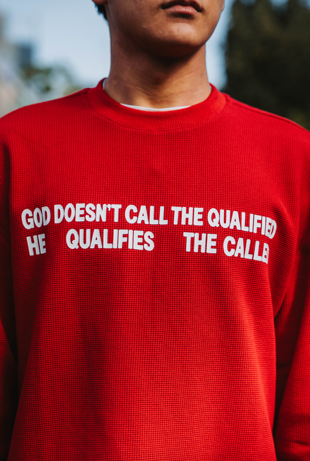 "THE CALL" waffle knit RED
