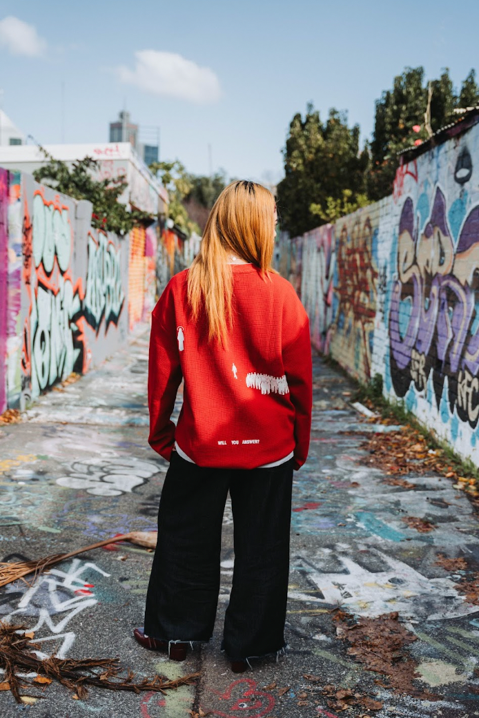 "THE CALL" waffle knit RED