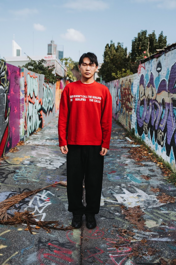 "THE CALL" waffle knit RED